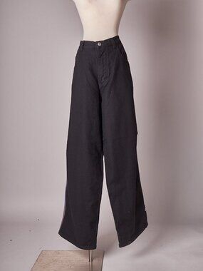 1990s Deadstock Baggy Black Stripe Leg Split Skateboarding Pants